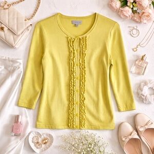 Coquette Balletcore Ruffle Cardigan Amber Sun Silk Blend Chartreuse Small A58
